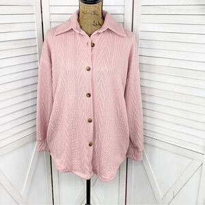7th Ray Cable Knit Button Front Shirt Jacket Shacket Pink Small Western‎